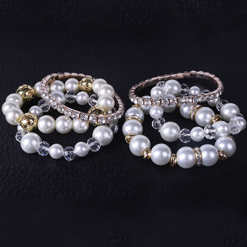 Модный браслет из искусственного кристалла и бисера для женщин комплект