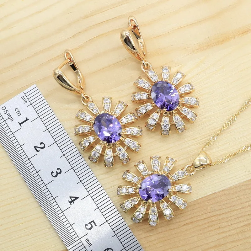 Классический роскошный золотой цвет набор украшений для женщин фиолетовое