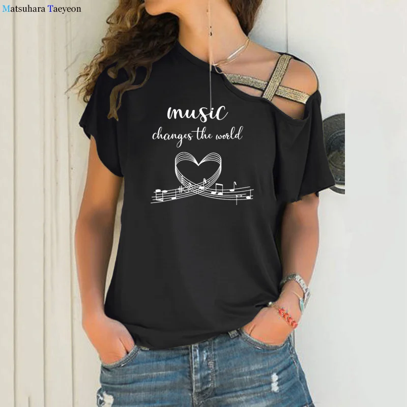 

Music Changes The World T-shirt Funny Music Notes Graphic Tee Shirt Summer Top Cute Women Music Teacher Gift Tshirt Camiseta 5XL