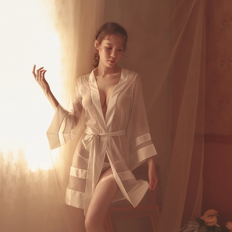 Халат женский тонкий из вискозы прозрачный пикантный длинный банный халат 5