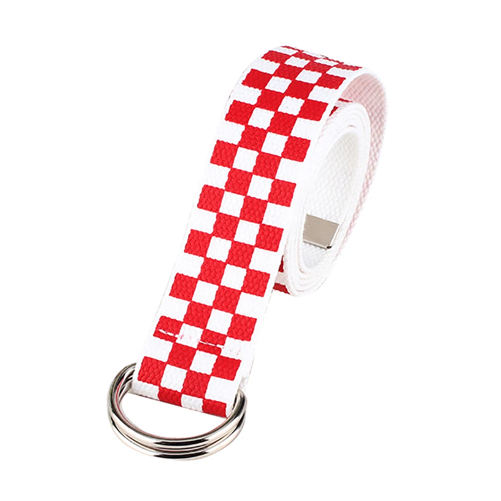 

Unisex Waistband Cloth Belt Pin Buckle Plaid Fashion Checkerboard Canvas D Ring Belt Waist Strap Men Women Waistband