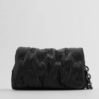 pu leather women designer handbags 2021 girls shopper fashion casual black rivet pleated large capacity pillow bag shoulder bags