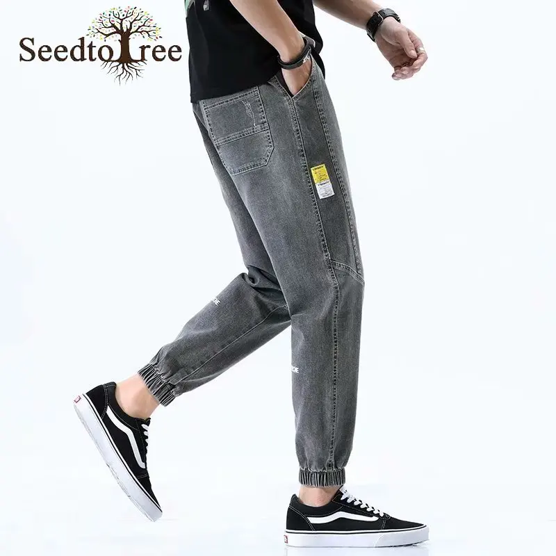 Solid Color Casual Men's Jeans Ankle Length Denim Trousers S-5XL Large Size Pencil Pants
