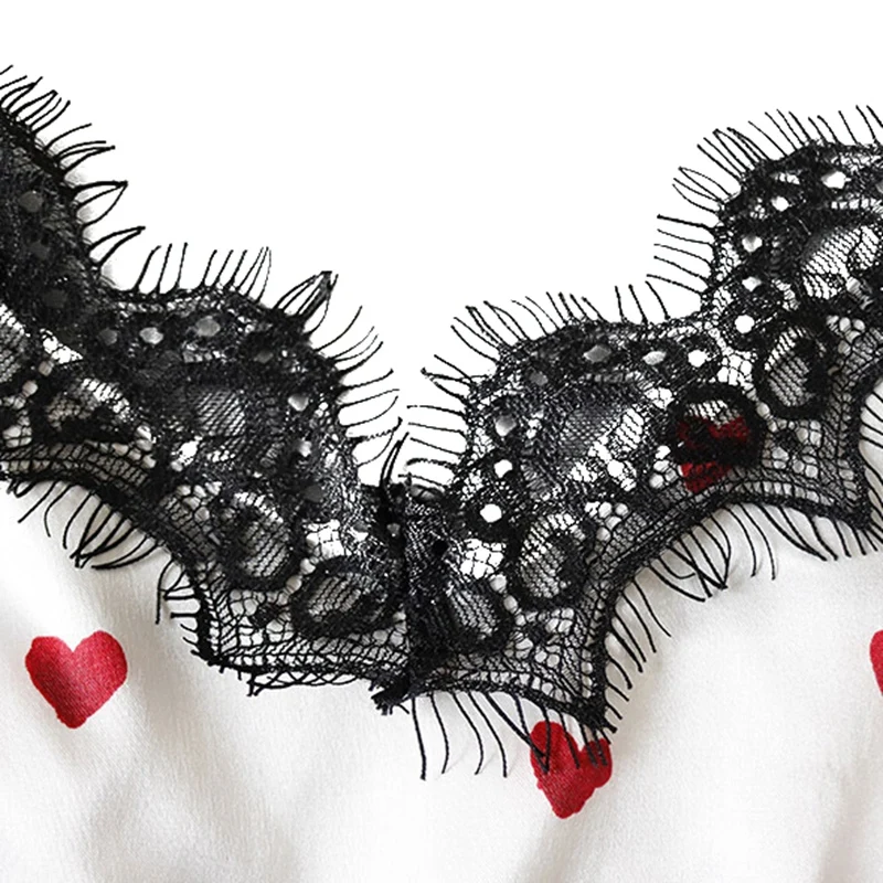 

Sexy Lingerie Bra Set Women'S Heart Print Lace Satin Lingerie Pajamas