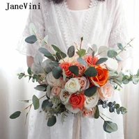 janevini vintage european bridal fake flowers bouquets artificial silk roses champagne orange autumn wedding bouquet accessories