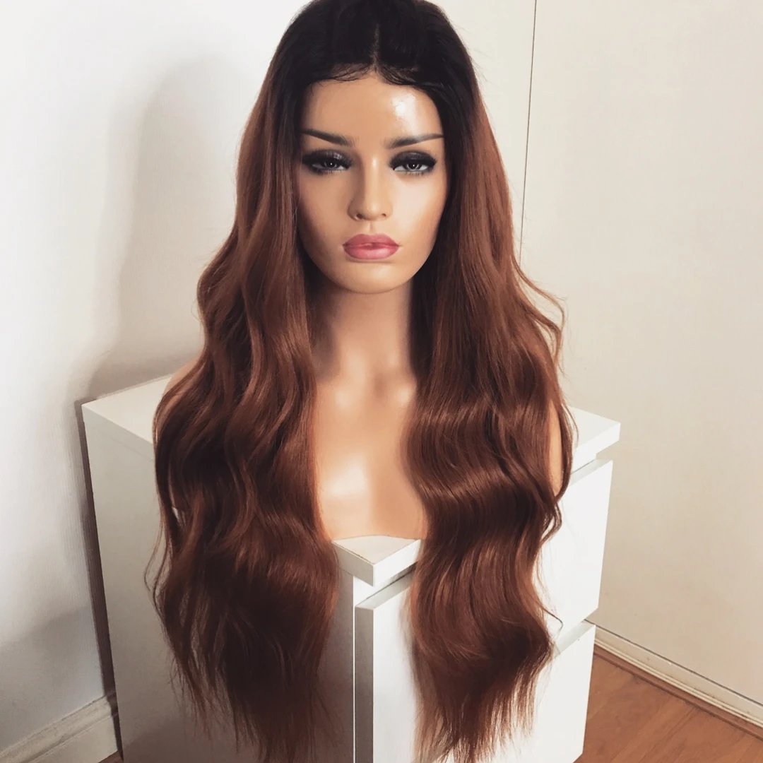 

Kryssma Brown Wavy Wig Synthetic Hair Wigs for Women Ombre Brown Lace Front Wig with Natural Hairline Transparent Lace Part Wigs