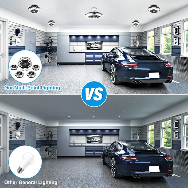 

120W Garage Light Round 5-Head Lighting Ultra-High Brightness 12000LM E26/E27 for Loft Basement Home Office