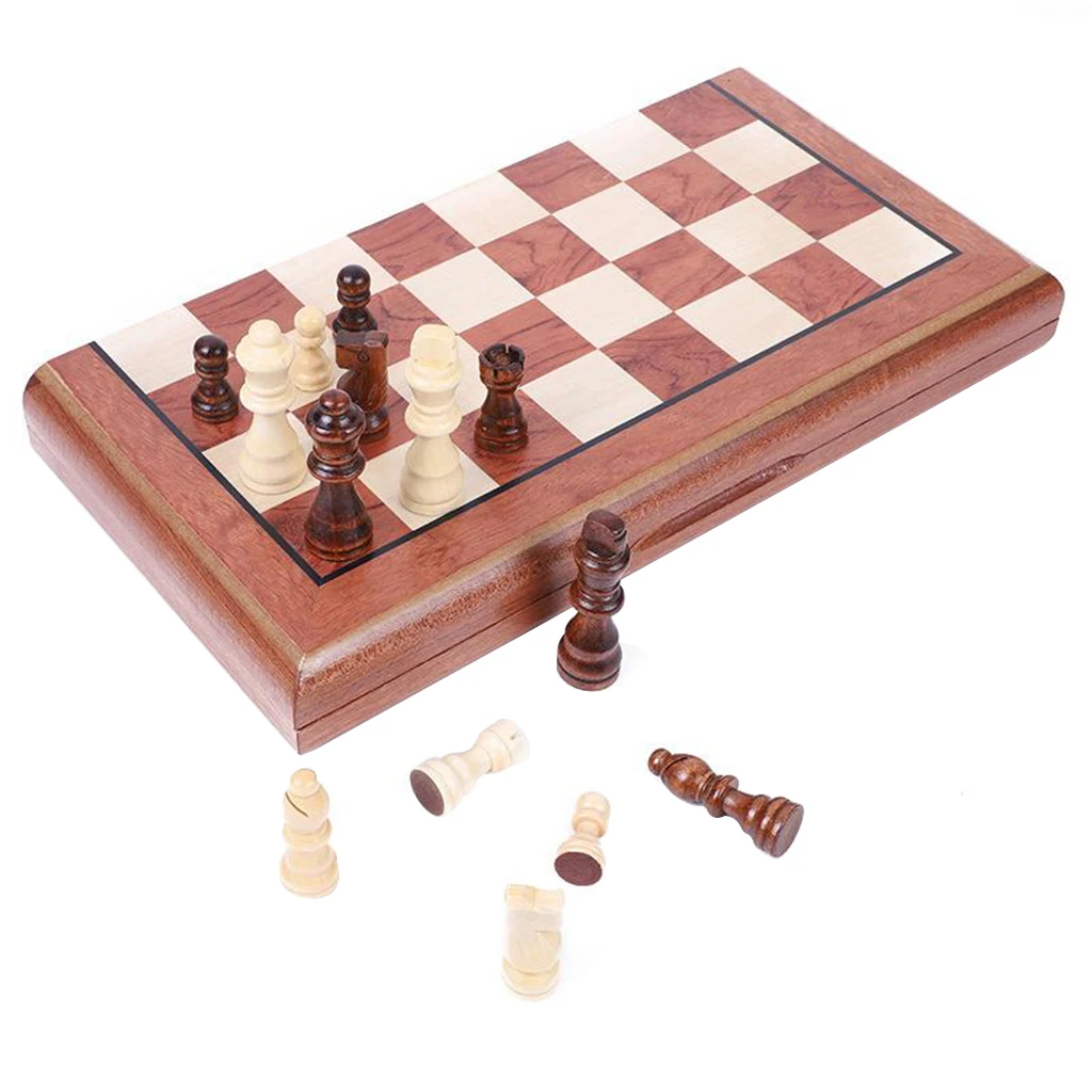

Wooden Carved Chess Set Folding Chessboard 7.8cm King with Storage Slots