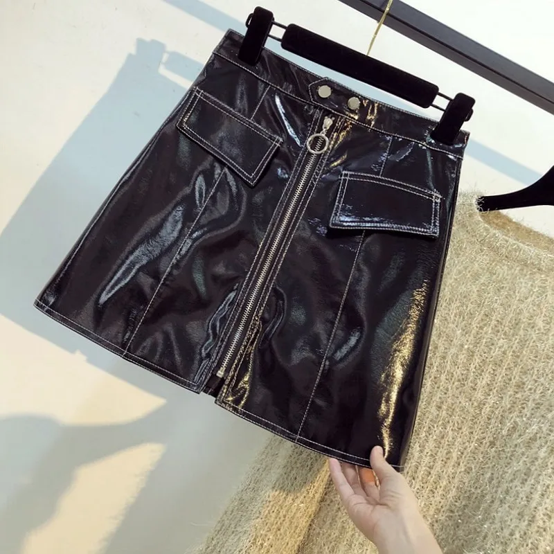 Женская модная пикантная блестящая юбка-карандаш из искусственной кожи с