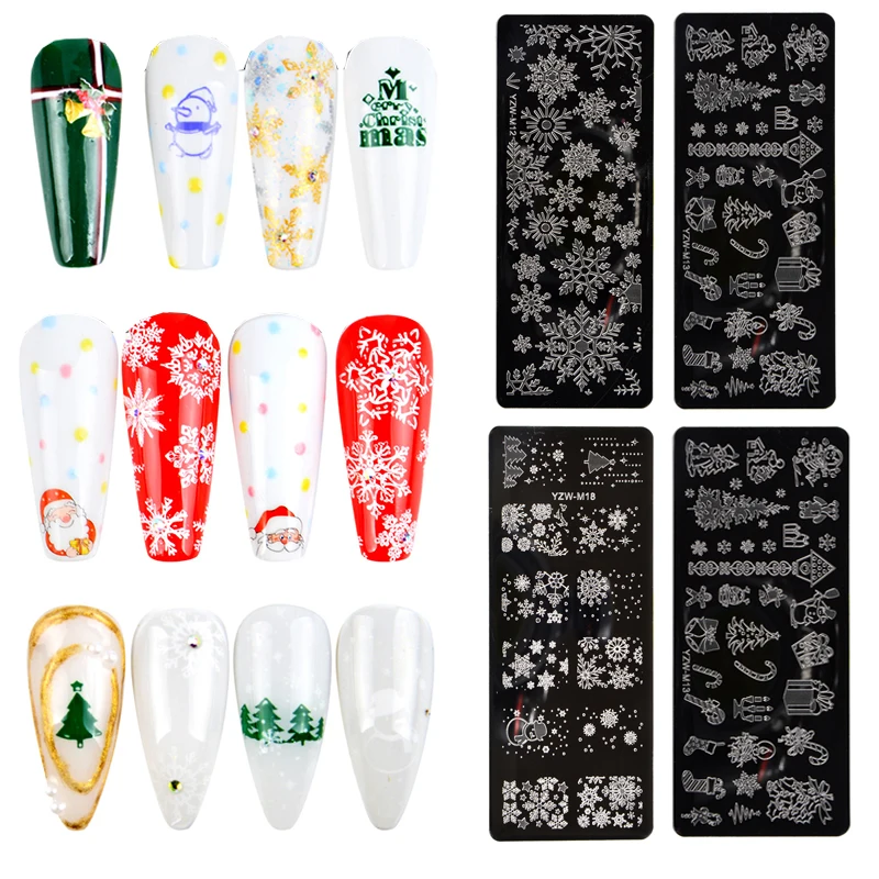 Рождественский дизайн штамповочные пластины для ногтей Гель-лак печать трафарет