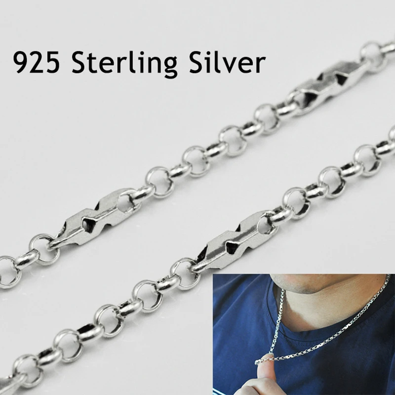 925 Sterling Silver color Men Necklace Thickness 3MM Vintage Punk Thai Trendy Male Chains Fashion Jewelry | Украшения и