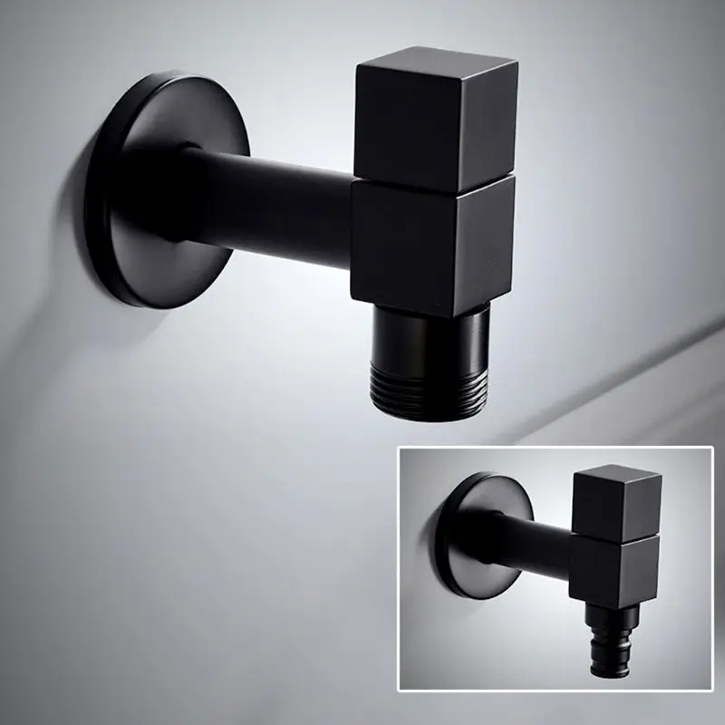 

Black Copper Faucet Wall Mounted Washing Machine Mop Pool Tap for Bathroom 62KD