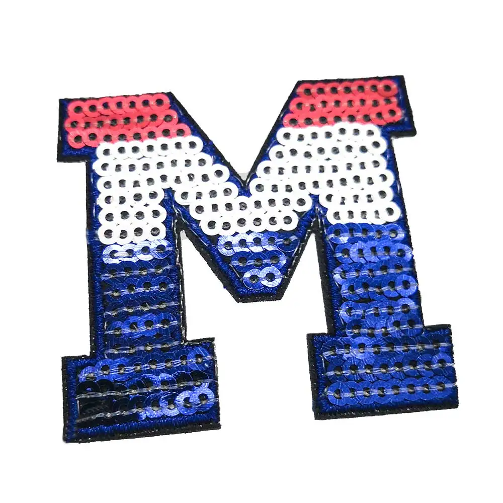 

26pcs Bling Sequin Letter Patches Red Wihte Blue Stripe Iron on and Sew on Clothes Shoes Jacket Appliques DIY Name Words