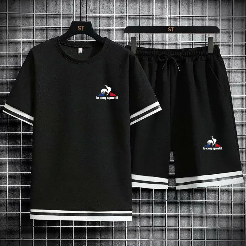 

New Brand Sportswear Men's Short-sleeved Shirt + Shorts Fashion Casual Breathable Shirt Suit Cotton T-shirt Men's Shorts Rooster