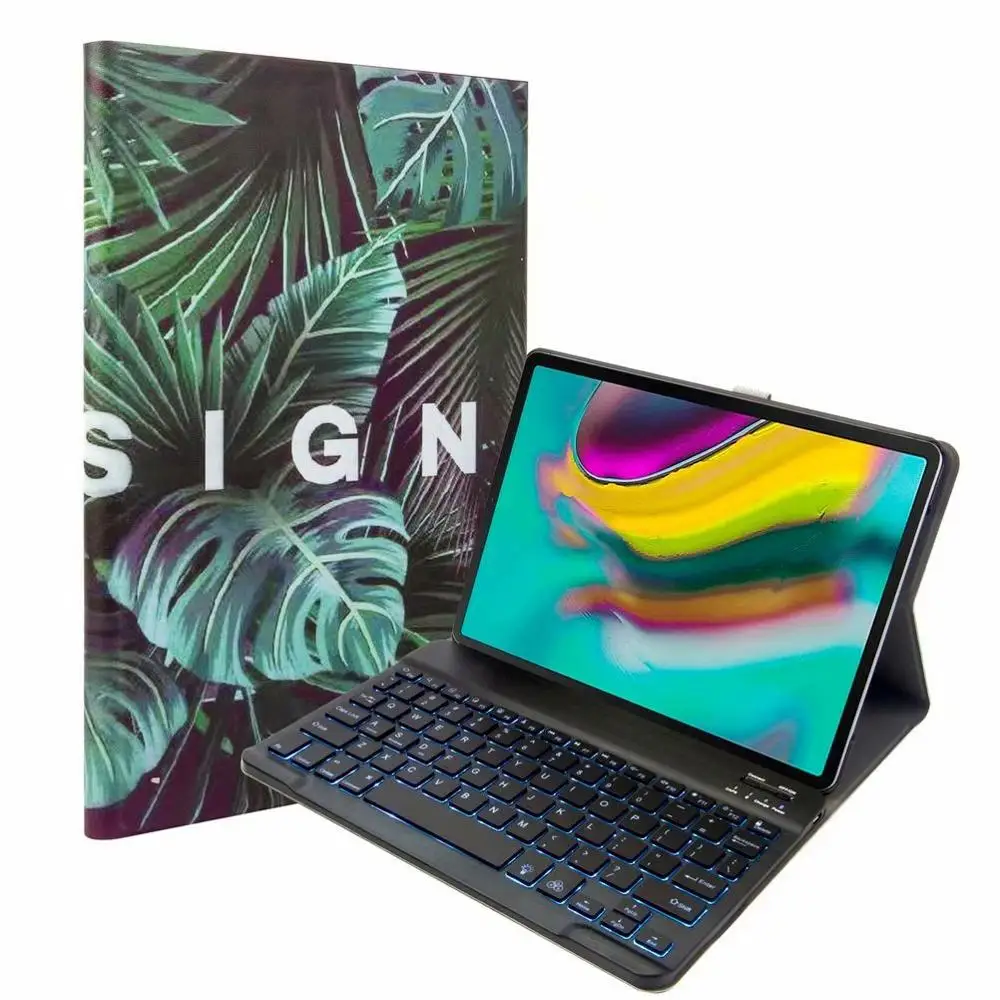 Bluetooth клавиатура чехол для Samsung Galaxy Tab A 10,1 T720 T725 планшет ткань с 7 подсветкой Клавиатура с подсветкой крышка+ ручка+ пленка - Цвет: With 7 colors  Light