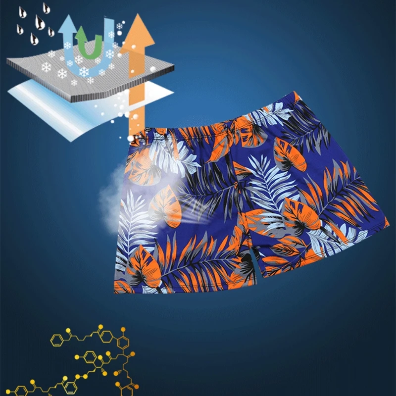 

Mens Summer Quick Dry Swim Bohemian Coconut Tree Leaves Print Surfing Beach Shorts with Mesh Lining Drawstring Waist