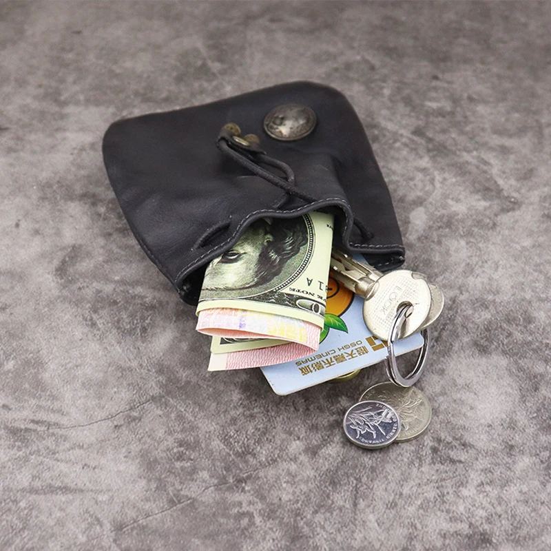 Кошелек мужской из натуральной кожи мелочи на шнурке кредитница с закрывающейся