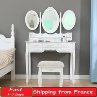 1pc nordic dressing table wooden dressing table set with three fold mirror makeup dresser chair drawer bedroom furniture hwc