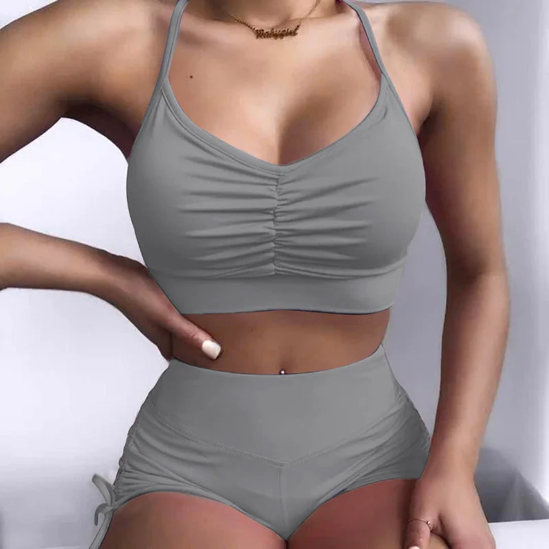 Women Two Piece Set Tank Top Bra Fitness Shorts Orange Gym Running Sports Clothes Suit Sexy Summer Sleeveless Outfits Tracksuit |