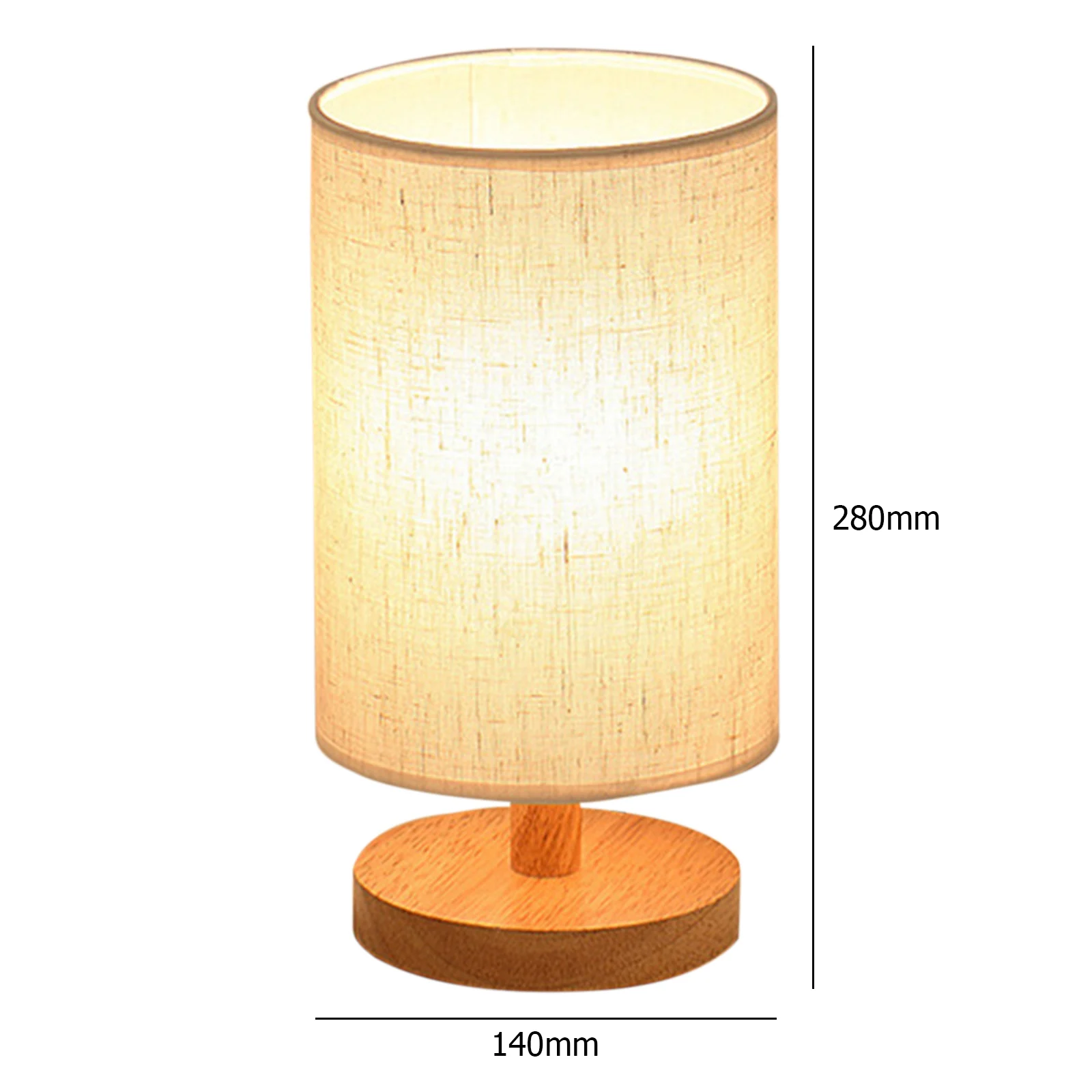 

USB Bedside Table Lamp Shade and Wood Base Modern LED Desk Light with Fabric for Household Bedroom Ornaments