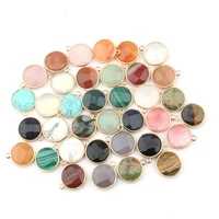 natural stone pendant round shaped faceted edging agates charms for jewelry making diy bracelet necklace earring accessories
