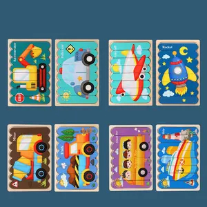 Kids Animal 3D Wooden Puzzle Montessori Toy Double-sided Strip Puzzle Telling Story Stacking Jigsaw Educational Toy For Children
