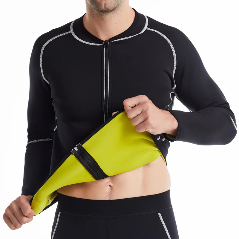 New Men Shapers Sauna Suit Neoprene Sweat Jacket Workout WeightLoss Long Sleeve Waist Trainer Body Shaper with Zipper Undershirt
