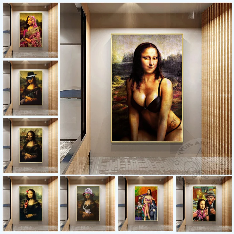 

Sexy Mona Lisa Canvas Painting Naked Body Character Posters And Print Wall Art Funny Van Gogh Pictures Bedroom Home Wall Decor