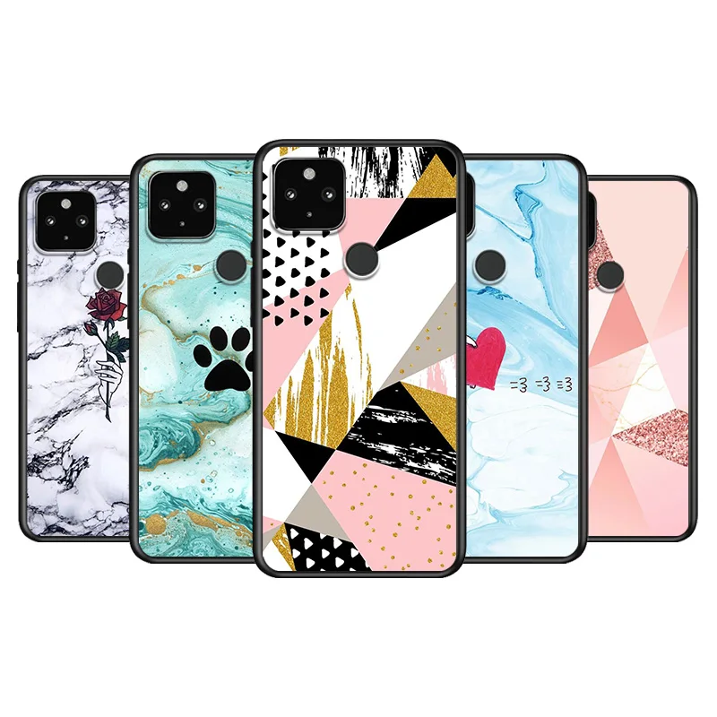 

Marble print Soft TPU Silicone Black Cover For Google Pixel 5 4A 5G 4 XL Phone Case