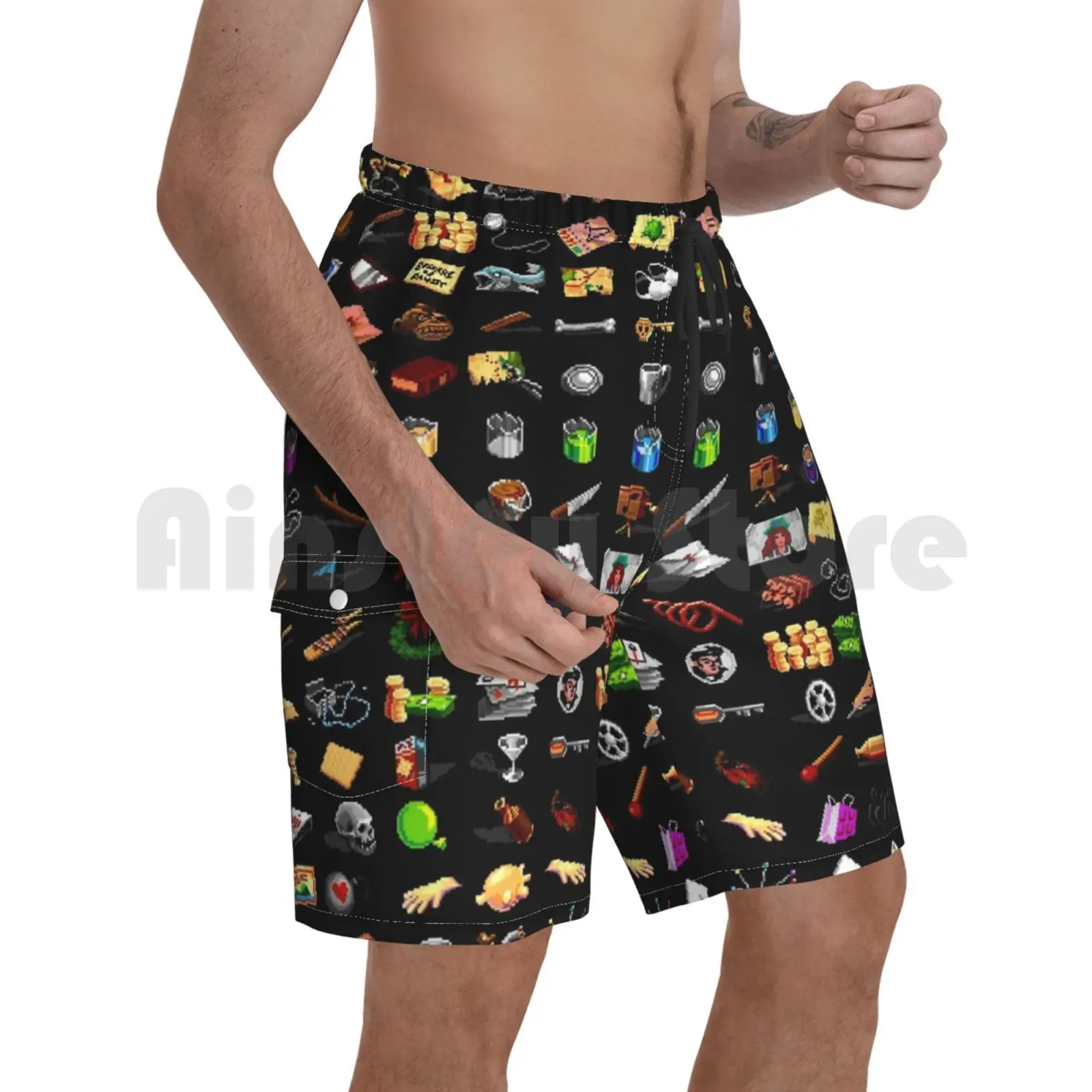 Monkey Island-pantalones cortos de playa para hombre, traje de baño de dos piezas, de pirata, de madera