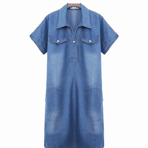 High Quality Summer Denim Dress Women Clothing 3XL Jeans Elegant Casual Cowboy Dresses AH762 | Женская одежда
