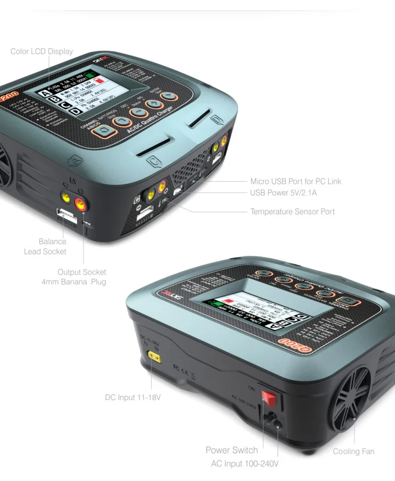 

SkyRC Q200 QUATTRO AC/DC 2X100W 2X50W Lipo Battery Balance Charger Discharger