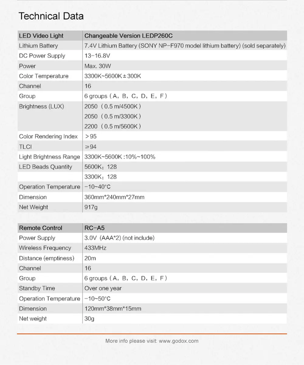 Светодиодный ультратонкий светильник GODOX P260C 30 Вт для видеосъемки + аккумулятор