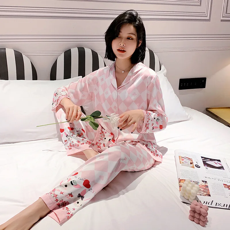 Женская милая розовая пижама с ромбовидным принтом комплект из 2 предметов