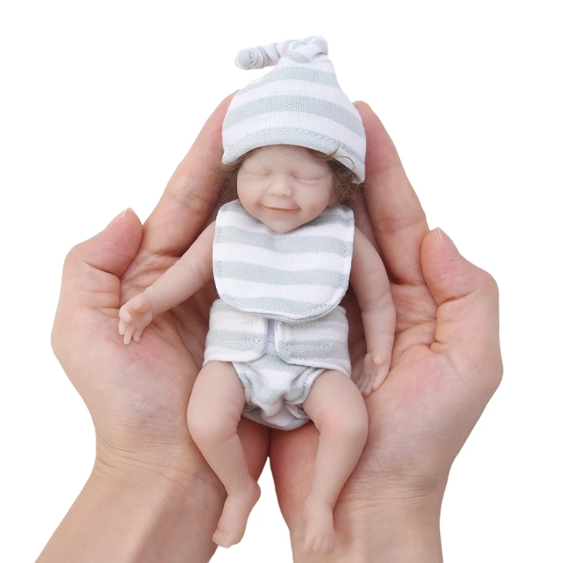 

New 15cm/6in Miniature Girl Cuddle Doll with Washable Rooted Curly Hair Smiling Face Vivid Caucasian Reborns for Infant Girl