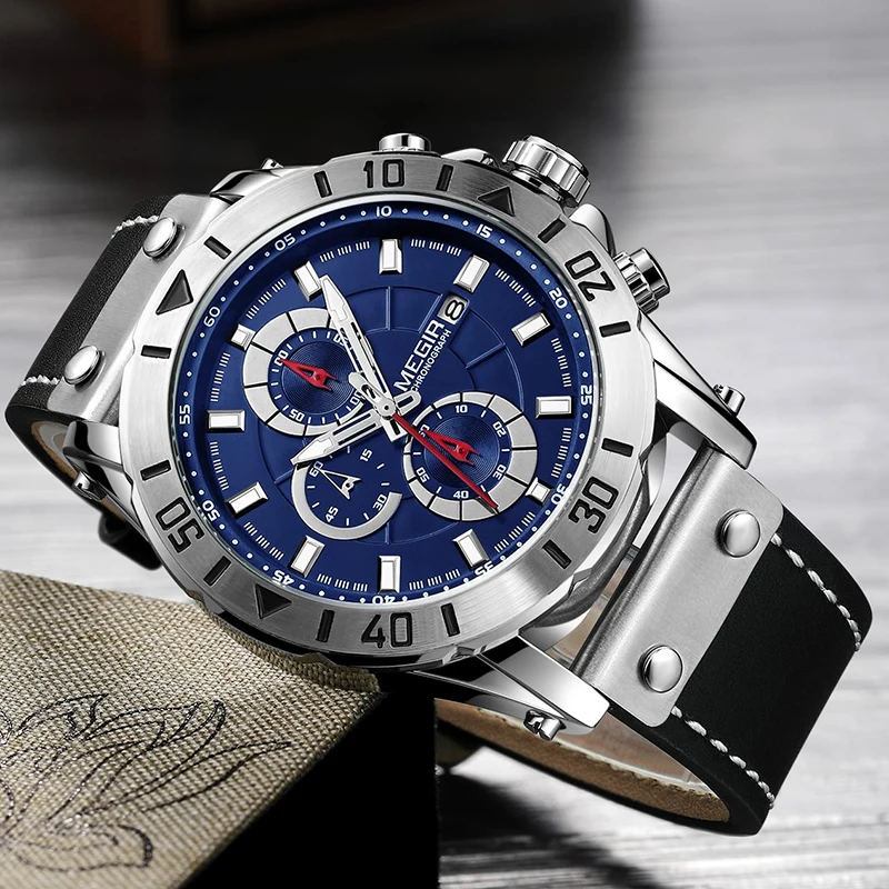 Часы мужские кварцевые с хронографом водонепроницаемые кожаным ремешком 2020 |