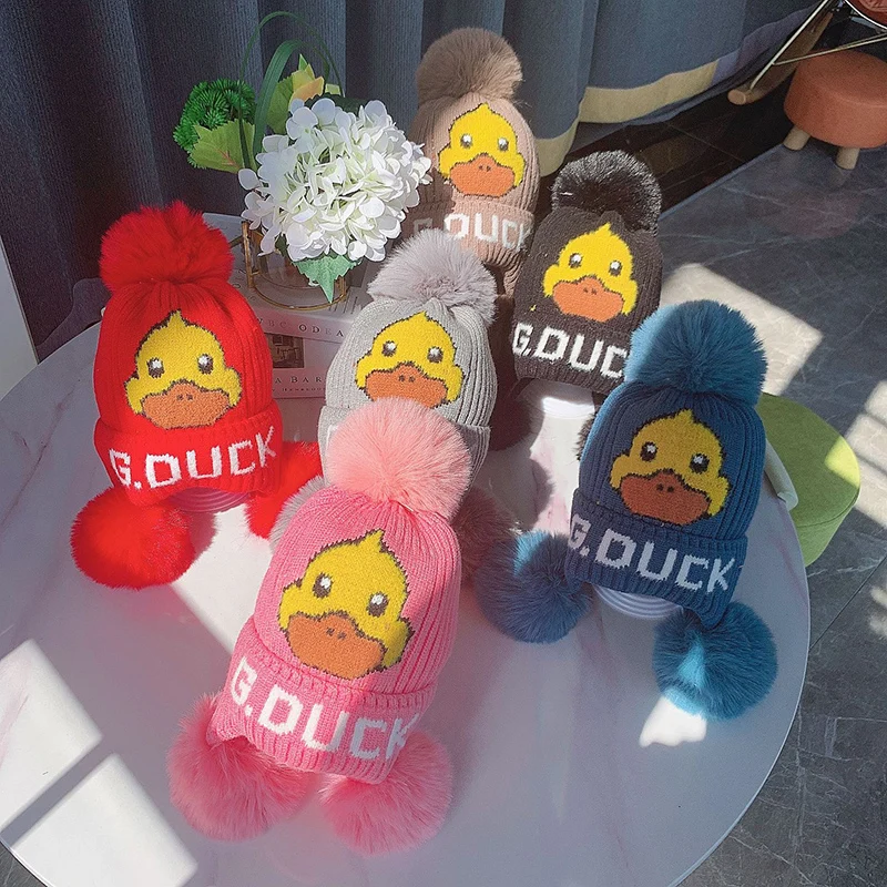 

Winter Boys Girls Outdoor Keep Warm Hat Cute Cartoon Yellow Duck Defend Cold Protect Ear 4-8 Years Old Kid's Christmas Hat KH025