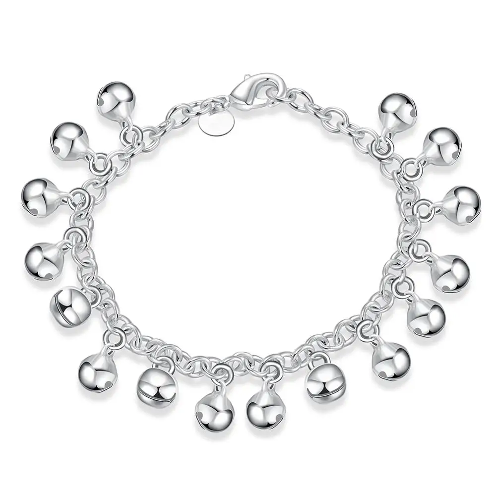 

925 Silver Cute Smooth Jingle Bells Charm Bracelet For Women Wedding Engagement Party Jewelry Bracciali
