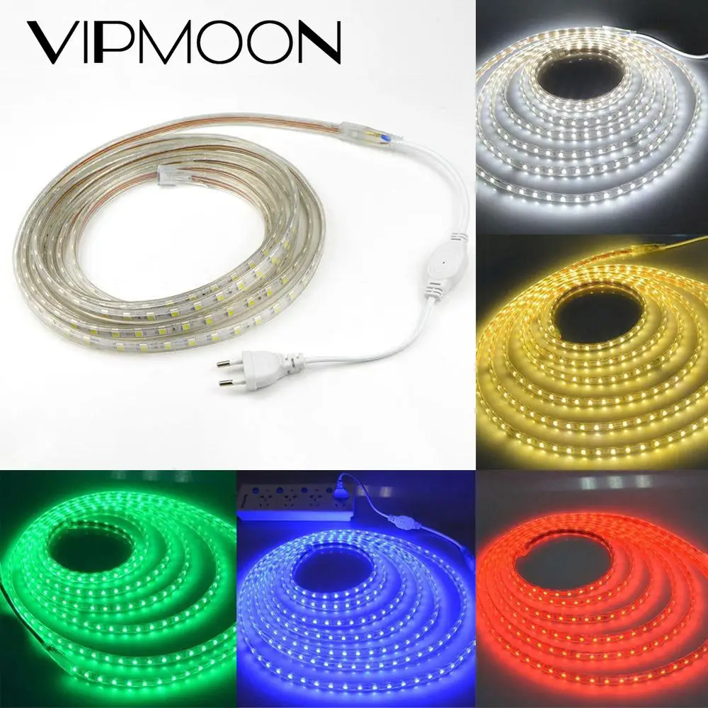 

MD 5050 AC220V RGB LED Strip Flexible Light 60leds/m Waterproof Led Tape LED Light With EU Power Plug 1M