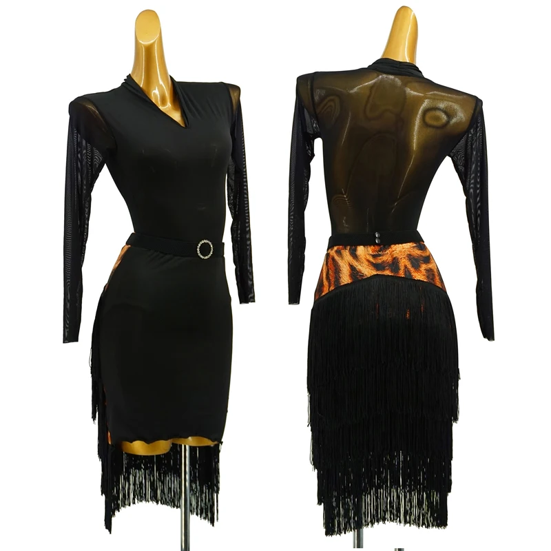 Женское платье для латиноамериканских танцев черное Клубное сценическое