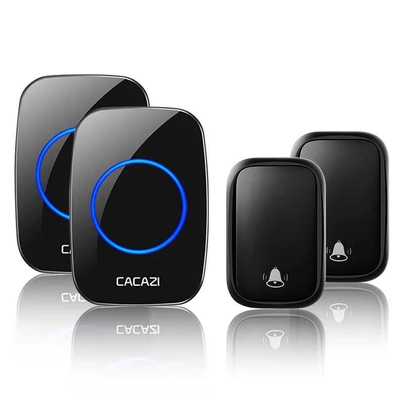 2 button 2 receiver CACAZI беспроводной водонепроницаемый автономный дверной звонок без батареи требуется передатчик 1 2 3 приемник США ЕС Великобритания AU вилка домашний звонок - Цвет: 2 button 2 receiver