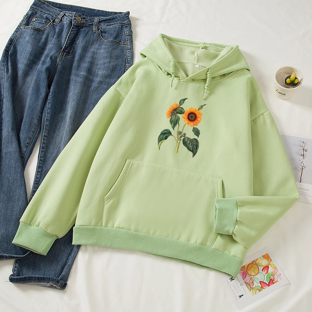 

Sunflower Graphic Hoodies Sweatshirt for Women Elegant Soft Cotton 90s Aesthetic Kpop Pullover Loose Streetwear Moletom Feminino