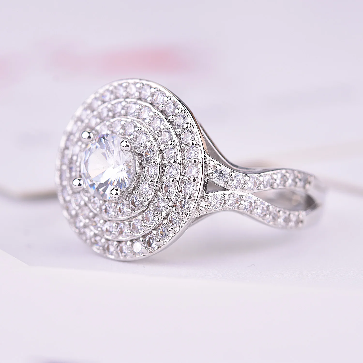 

925 Sterling Silver 2 Carat Three-layer Diamond Ring for Women Luxury Anillos Gemstone Wedding Bizuteria White Diamond Jewelry