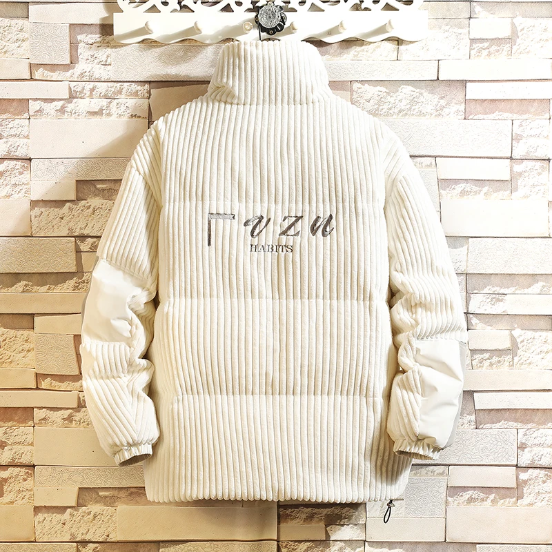 Down Jacket Men's Fashion Brand Trend Handsome Men's Cotton Clothes New Winter Fleece-Lined Thick Corduroy Coat