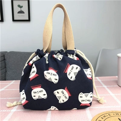 C06 Женская сумка для ланча с кулиской из парусины, сумочка, милый мультфильм, Рисовые сумки, печать, переносная коробка для ланча, сумка для женщин, универсальный кошелек для монет - Цвет: C06
