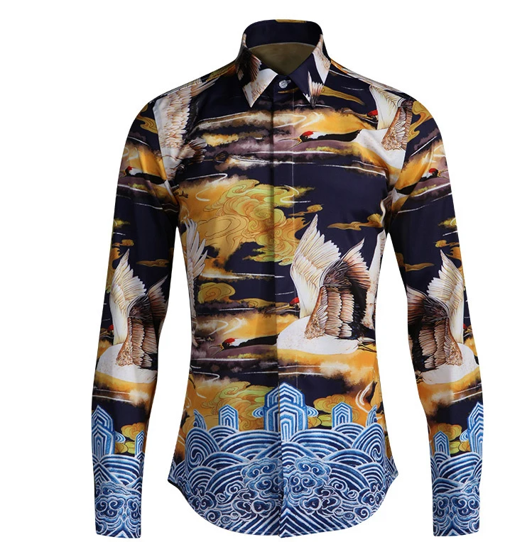 

Brand Men Shirt Luxury Allover Printed Long Sleeve Mens Shirt Chemise Homme Plus Size 4xl Fashion Casual Mens Casual Shirts