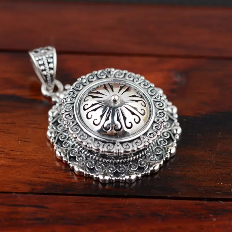 Мантра Писание 925 пробы Серебряная коробка Gaudencio кулон цветочный узор резьба