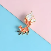 chinese mythical figures metal pins three tailed red fox hard enamel pins brooches badges lapel clothes pins jewelry cute gifts