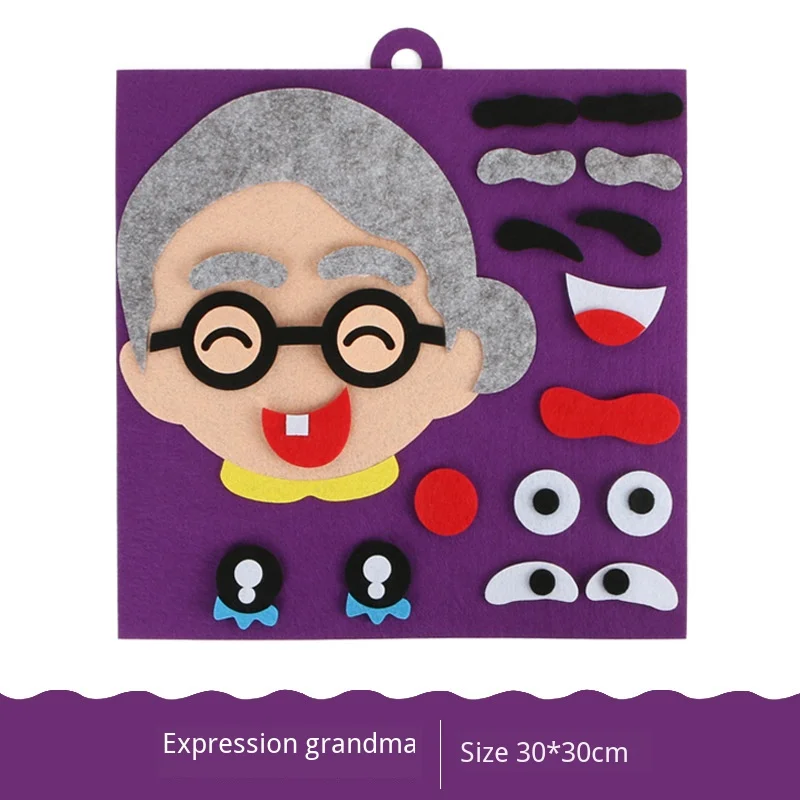 1pc grandma XICC человеческое выражение фетр для детей игрушки ручной работы обучающая посылка нетканые изменения эмоций DIY головоломка игрушки родители сотрудничество - Цвет: 1pc grandma