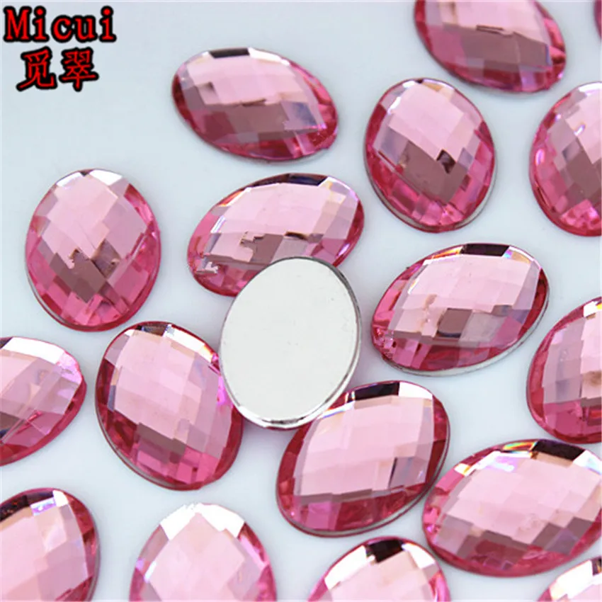 Pink 50 шт. 13*18 мм овальной формы акриловый клей для страз на плоской задней части хрустальные камни стразы для рукоделия Изготовление ювелирных изделий MC724 - Цвет: Pink